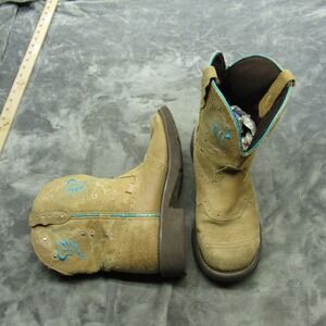 Justin Cowboy Boots Womens 11B Tan Turquoise Stitching Rhinestones Western L9603